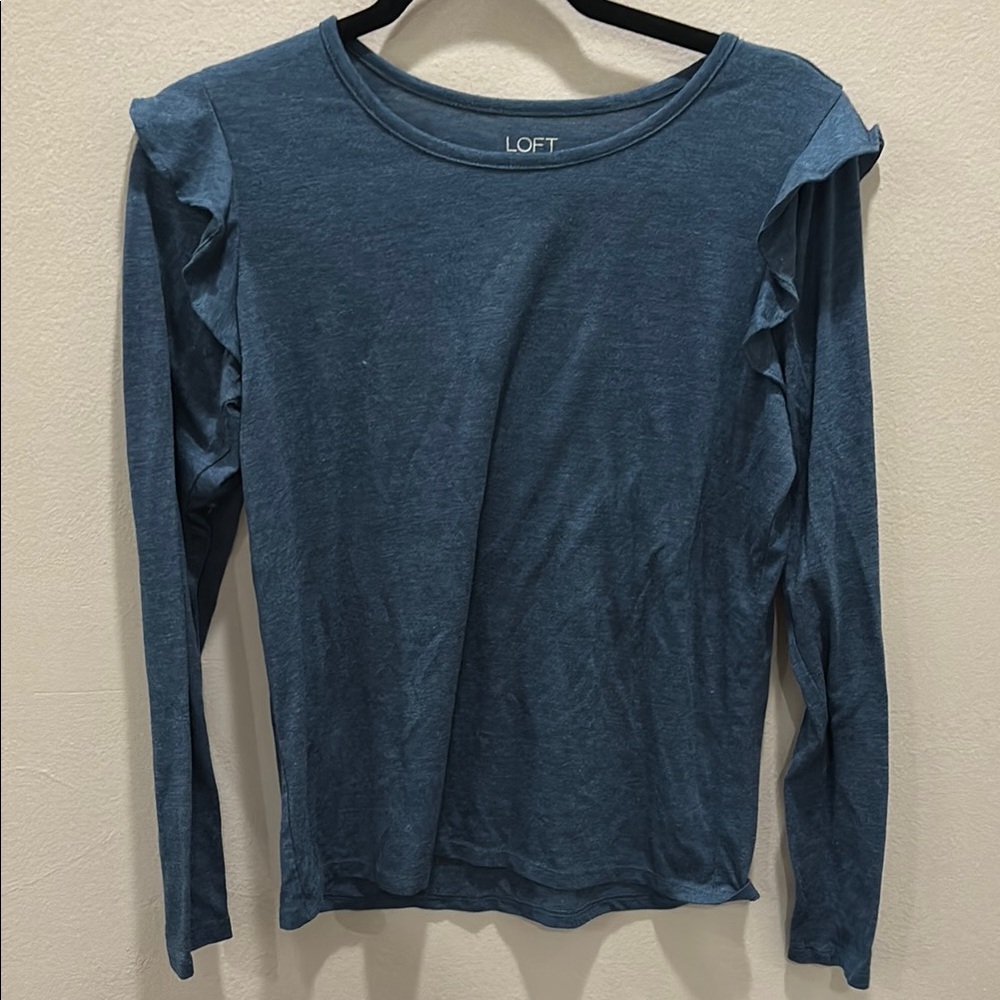 LOFT Blue Ruffled Long Sleeve Blouse | Women’s S